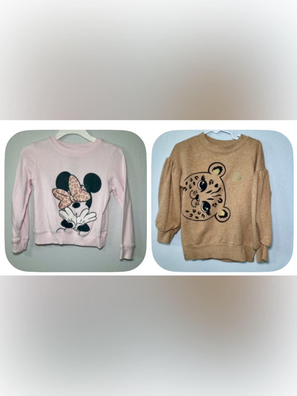 Girls 2 Pc Sweatshirt Lot Disney Minnie 5/6 & 365 Kids Animal Print Size 5